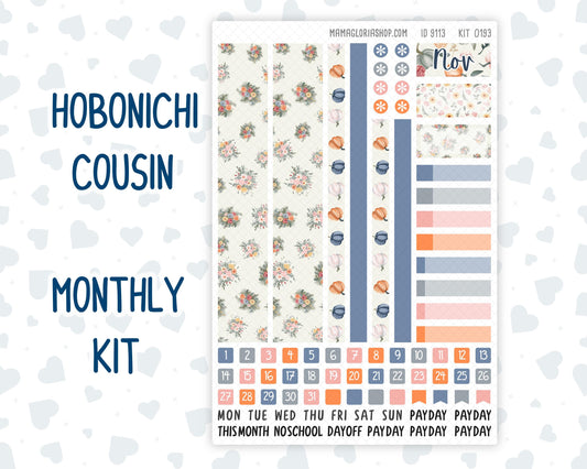 Kit 0193 Hobonichi Cousin – Monthly – 1.3” Wide Columns - Harvest Blooms- November