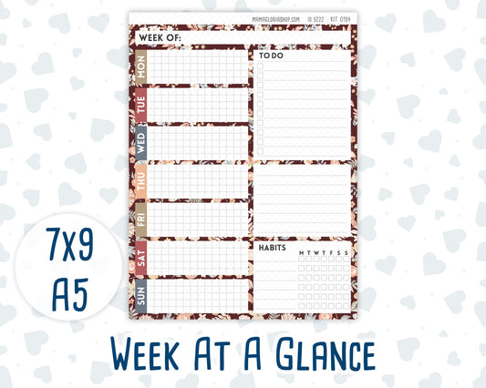 Kit 0194- Week At A Glance - Floral Dreams - For 7x9 & A5 Planners - Notebooks - November -Fall