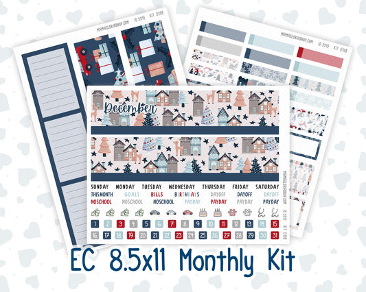 EC 8.5x11 Monthly - Kit 0198- Holiday Village - December - Christmas - For Erin Condren Planners