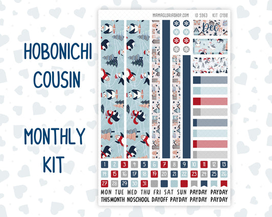 Kit 0198 Hobonichi Cousin – Monthly – 1.3” Wide Columns - Holiday Village - December- Christmas