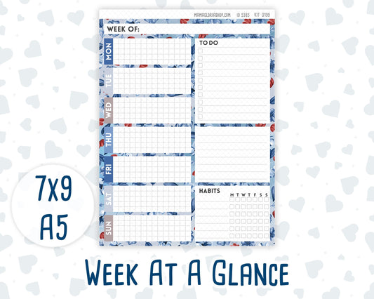 Kit 0199- Week At A Glance - Icy Blossoms - December - Christmas - For 7x9 & A5 Planners - Notebooks