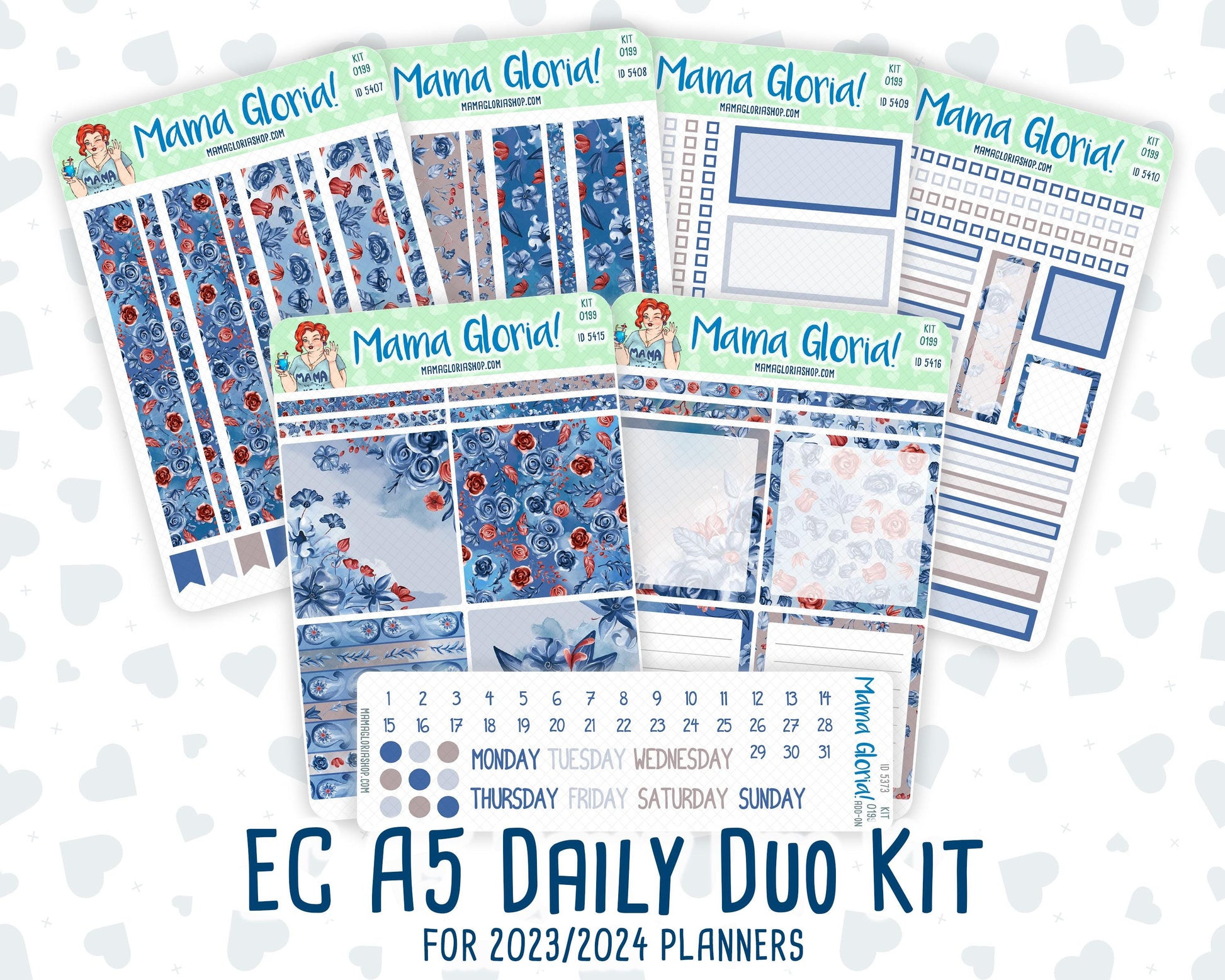 Kit 0199 - A5 Daily Duo - Icy Blossoms - December - Christmas -Planner