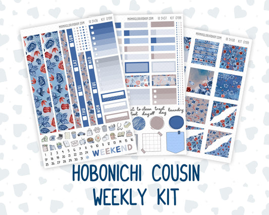 Kit 0199 Hobonichi Cousin – Weekly Kit – 1.3” Wide Columns - Icy Blossoms - December- Christmas