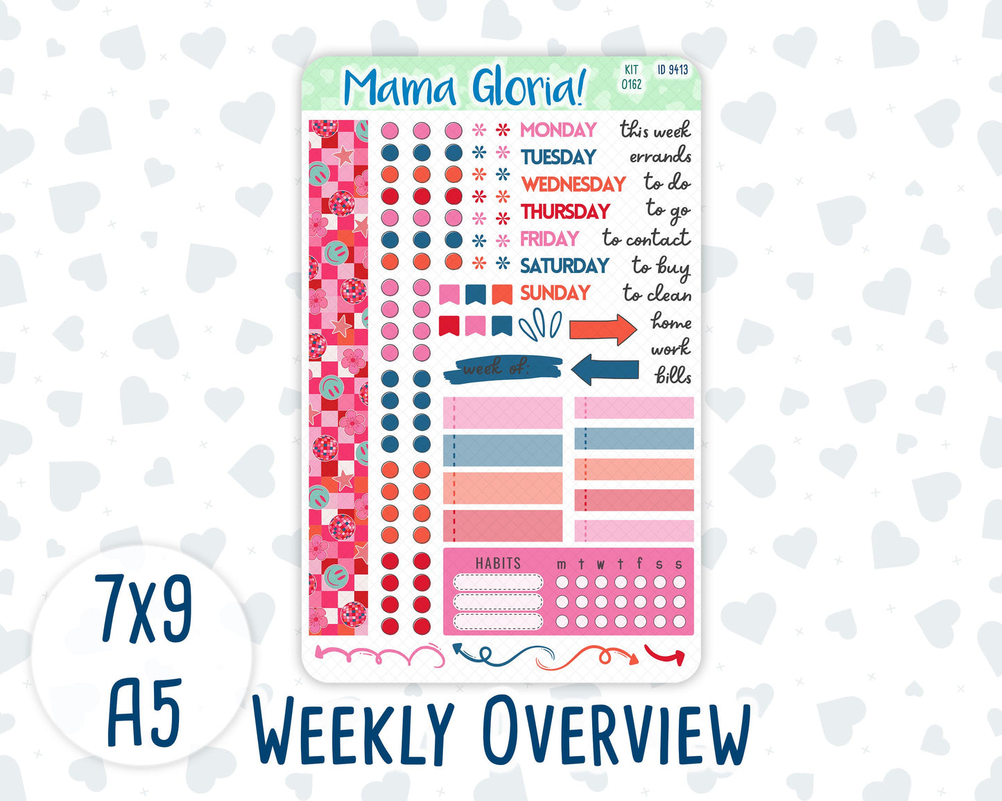 Kit 0162 - Weekly Overview - Disco Cowgirl - For 7x9 & A5 Planners - Notebooks