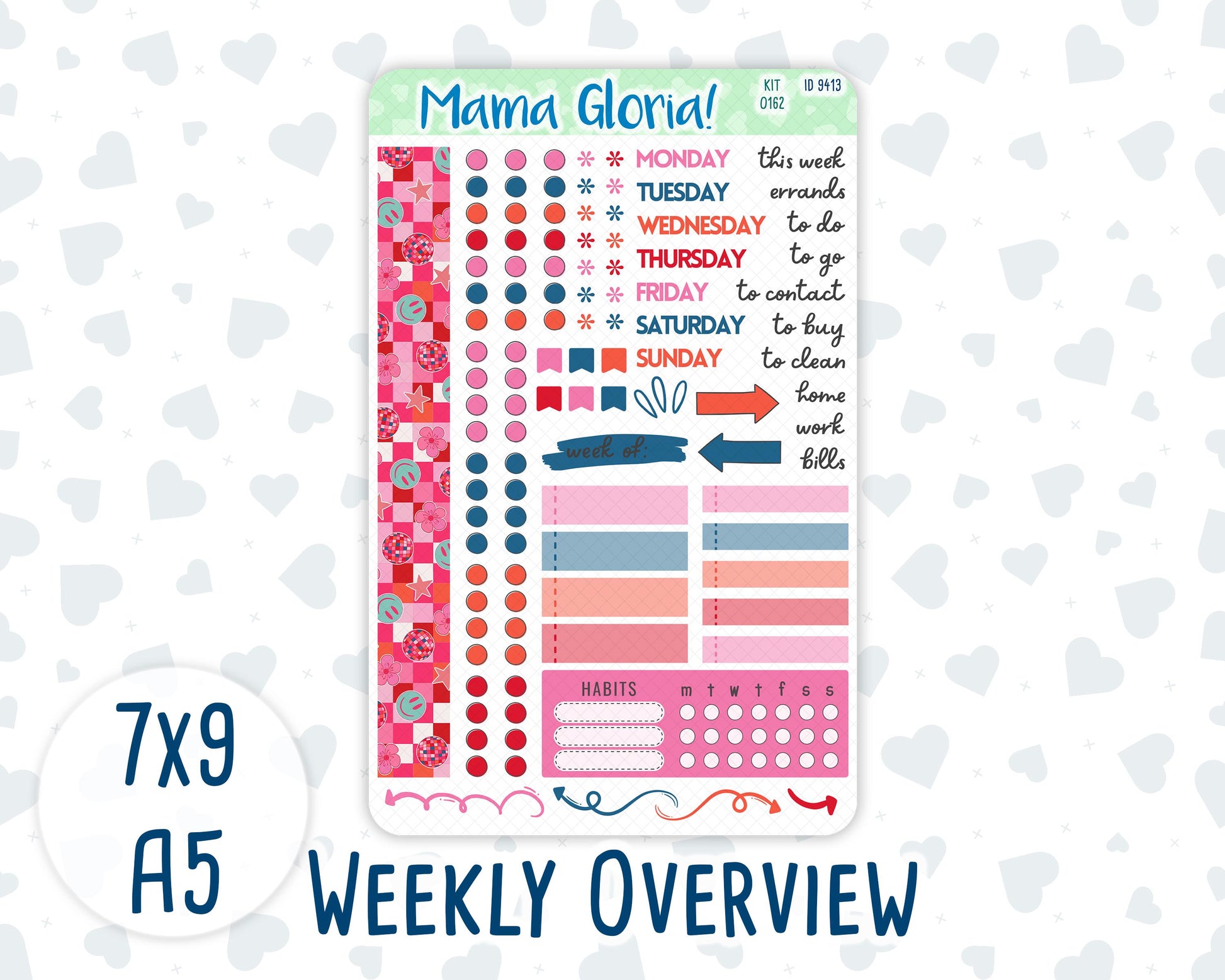 Kit 0162 - Weekly Overview - Disco Cowgirl - For 7x9 & A5 Planners - Notebooks