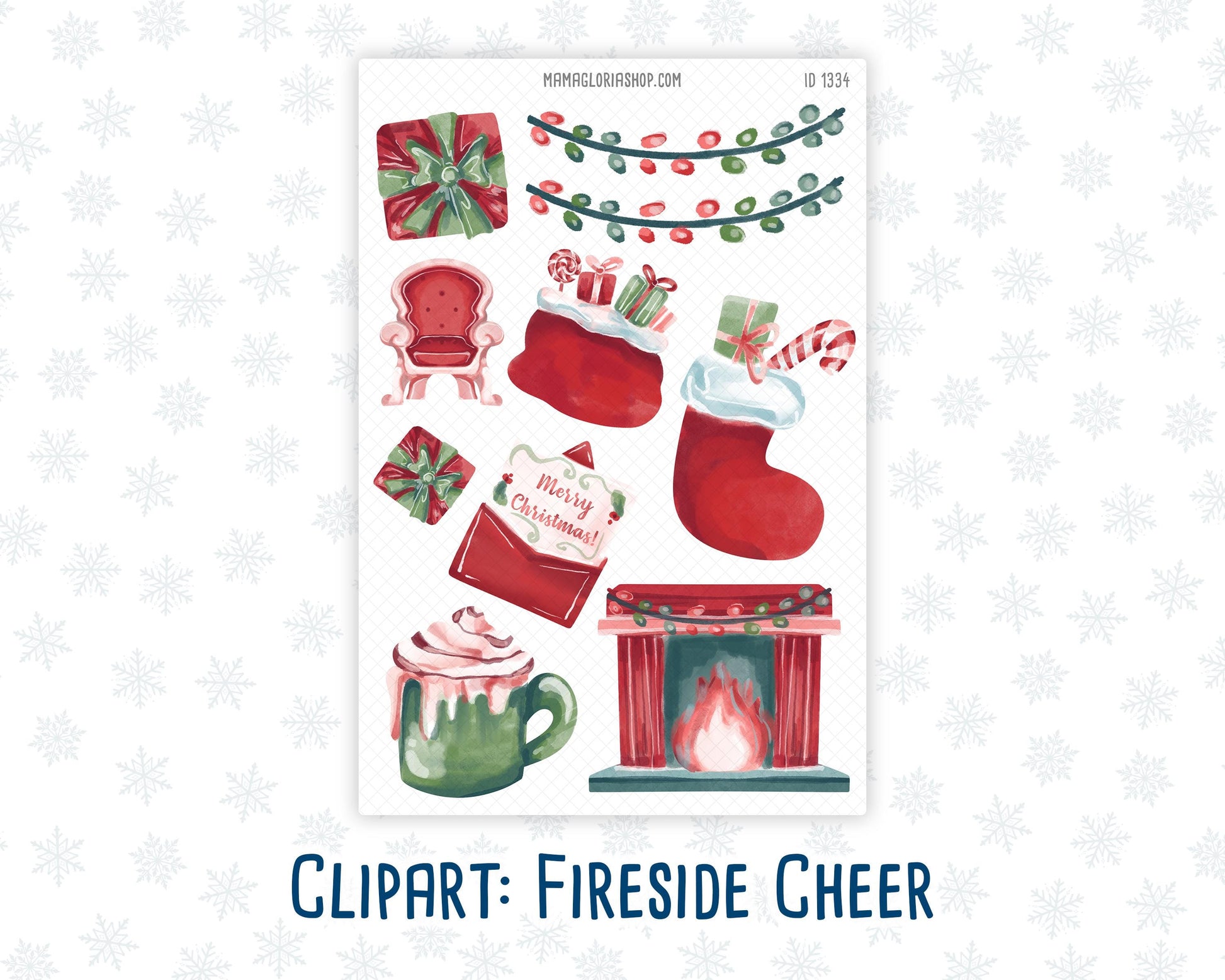 Clipart - Fireside Cheer - For Planners - Journals - December - Christmas