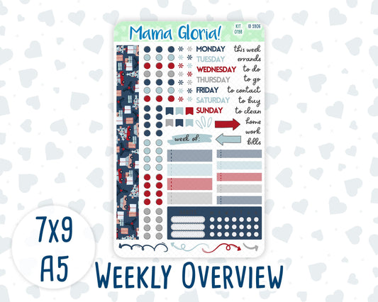 Kit 0198- Weekly Overview - Holiday Village - December - Christmas - For 7x9 & A5 Planners - Notebooks