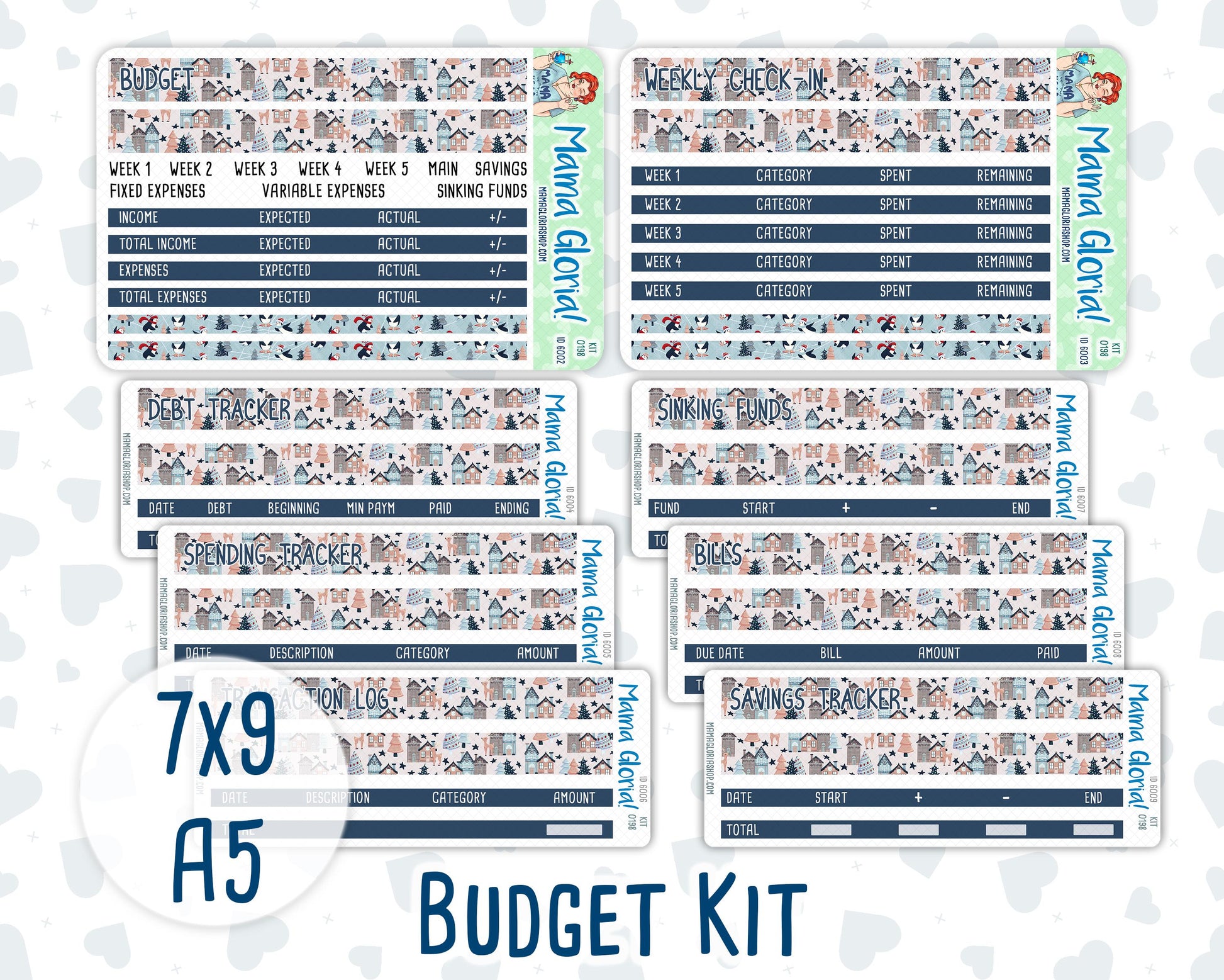 Kit 0198 - Budget - Holiday Village - For 7x9 & A5 Planners - Notebooks - December - Christmas