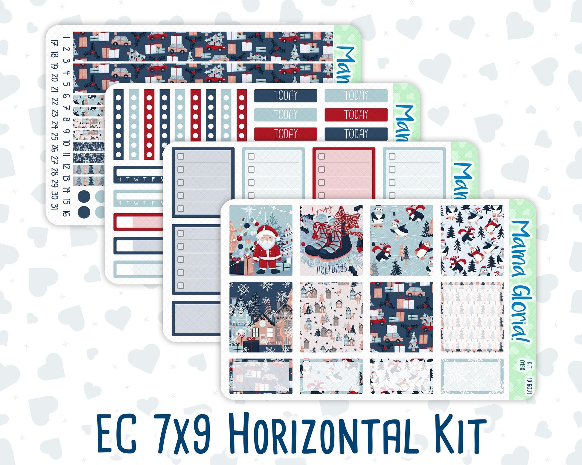 Kit 0198- 7x9 - Holiday Village - Weekly Kit For EC Horizontal Planners - December- Christmas