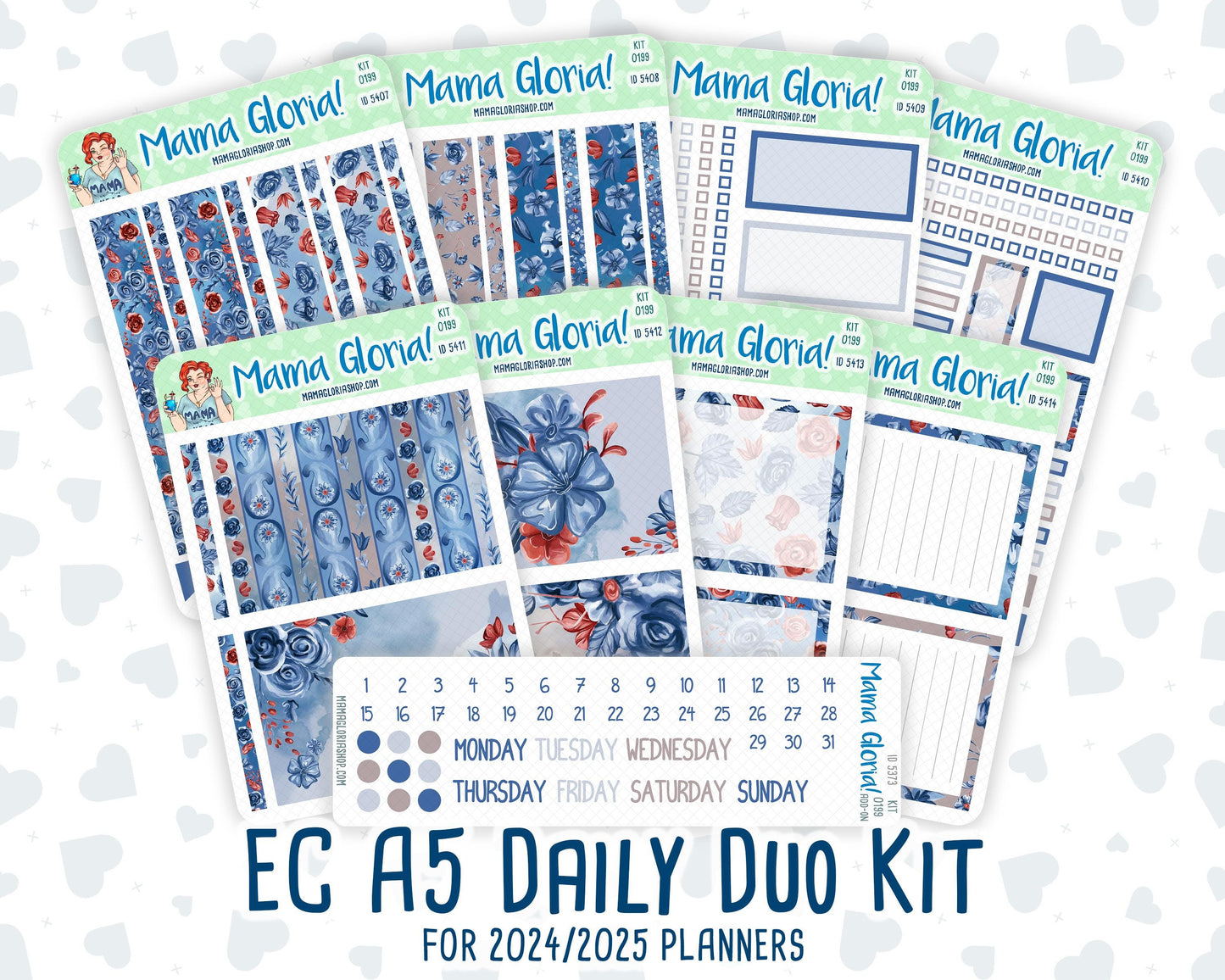 Kit 0199 - A5 Daily Duo - Icy Blossoms - December - Christmas -Planner