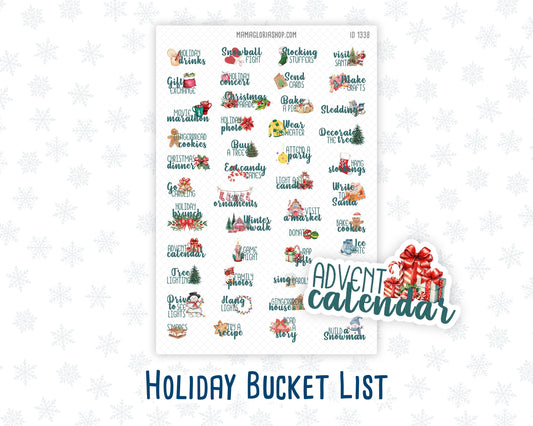 Holiday Bucket List - Text & Icon Stickers For Planners - Christmas