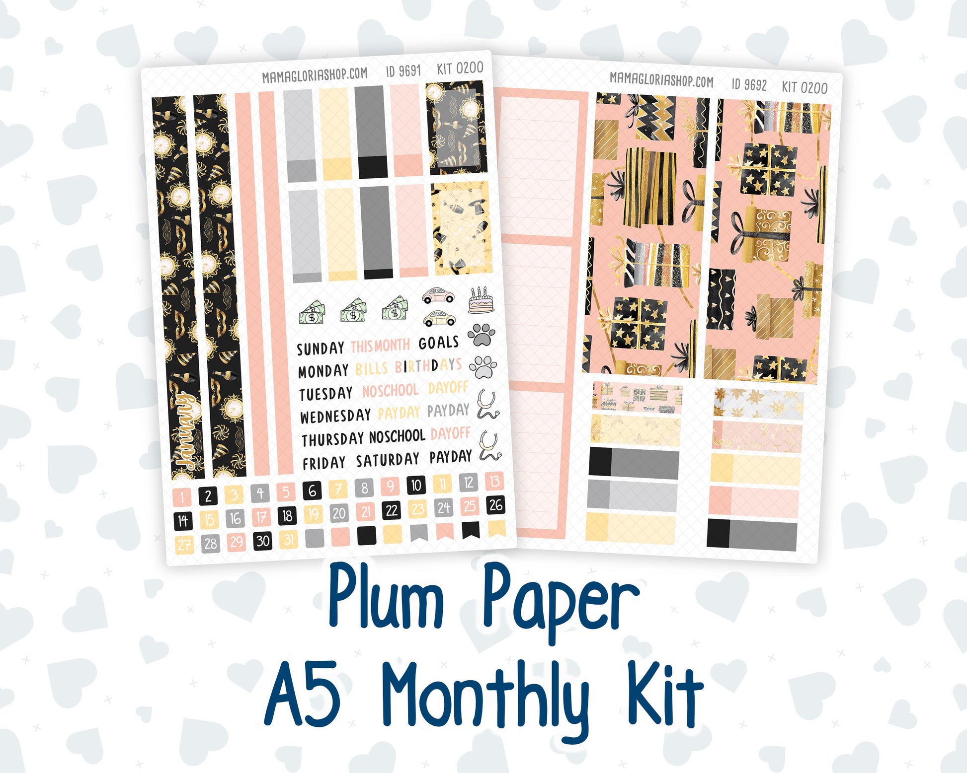 Kit 0200 Plum Paper A5– Monthly - Golden Hour - New Year - January