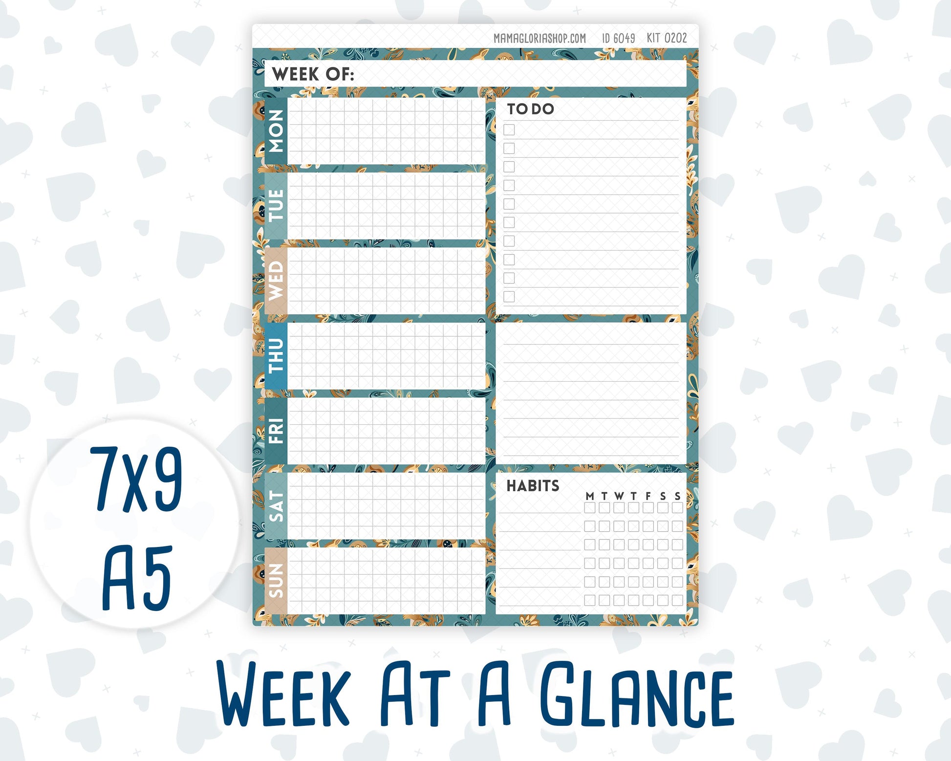 Kit 0202- Week At A Glance - Folky Forest - January - For 7x9 & A5 Planners - Notebooks