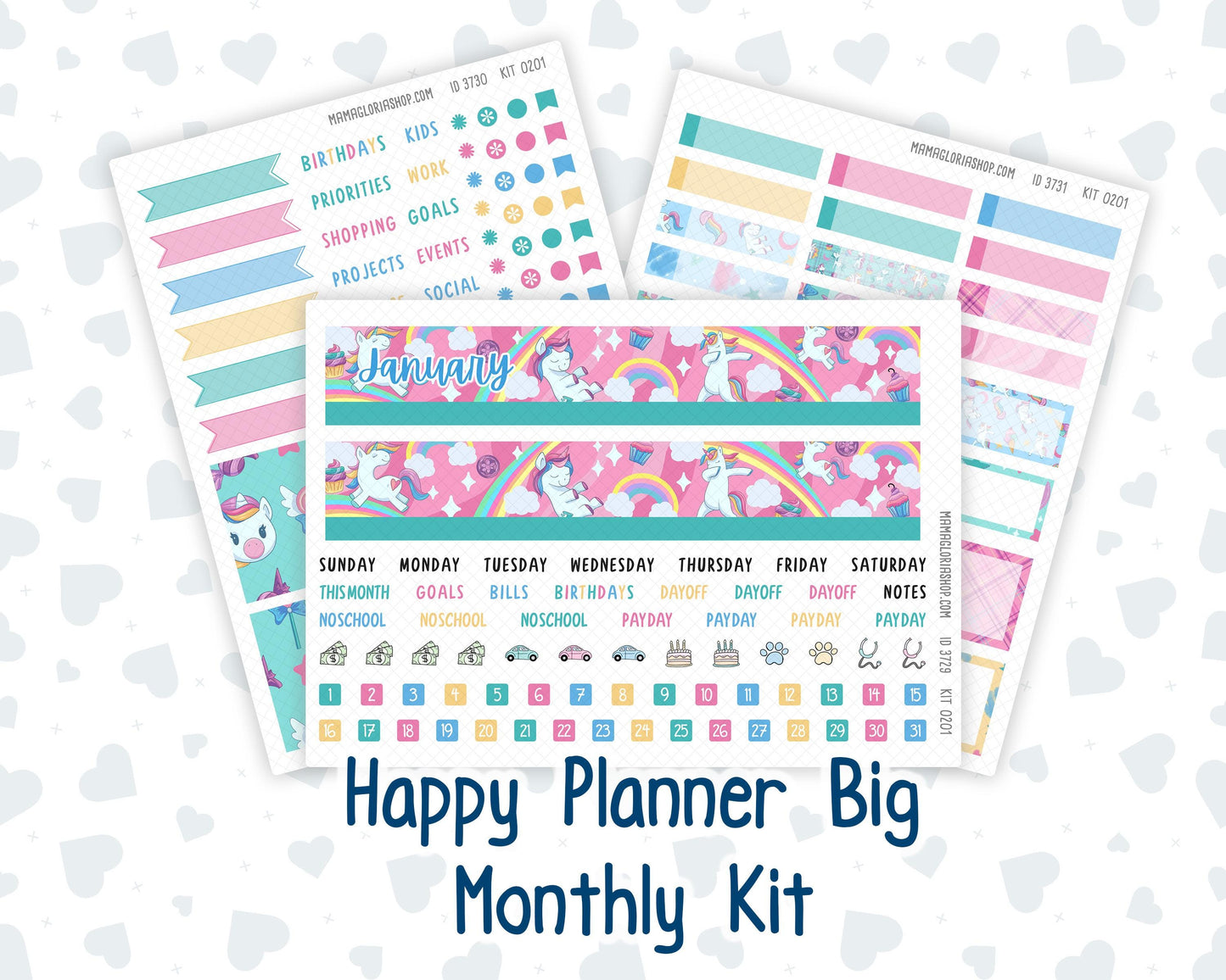 HP - Monthly - Kit 0201 - Dream Big - January - New Year - For Big Happy Planner