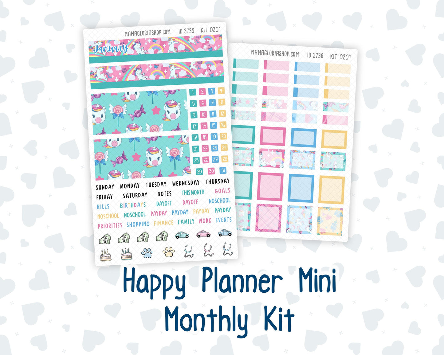 HP - Monthly - Kit 0201- Dream Big - January- New Year - For Mini Happy Planner