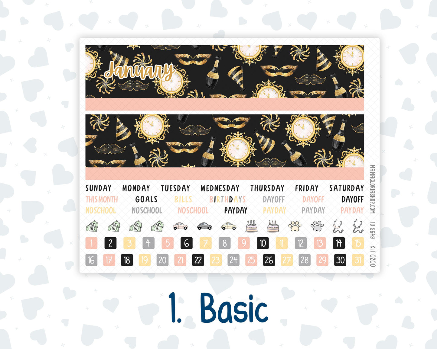 EC 8.5x11 Monthly - Kit 0200- Golden Hour - January - New Year- For Erin Condren Planners