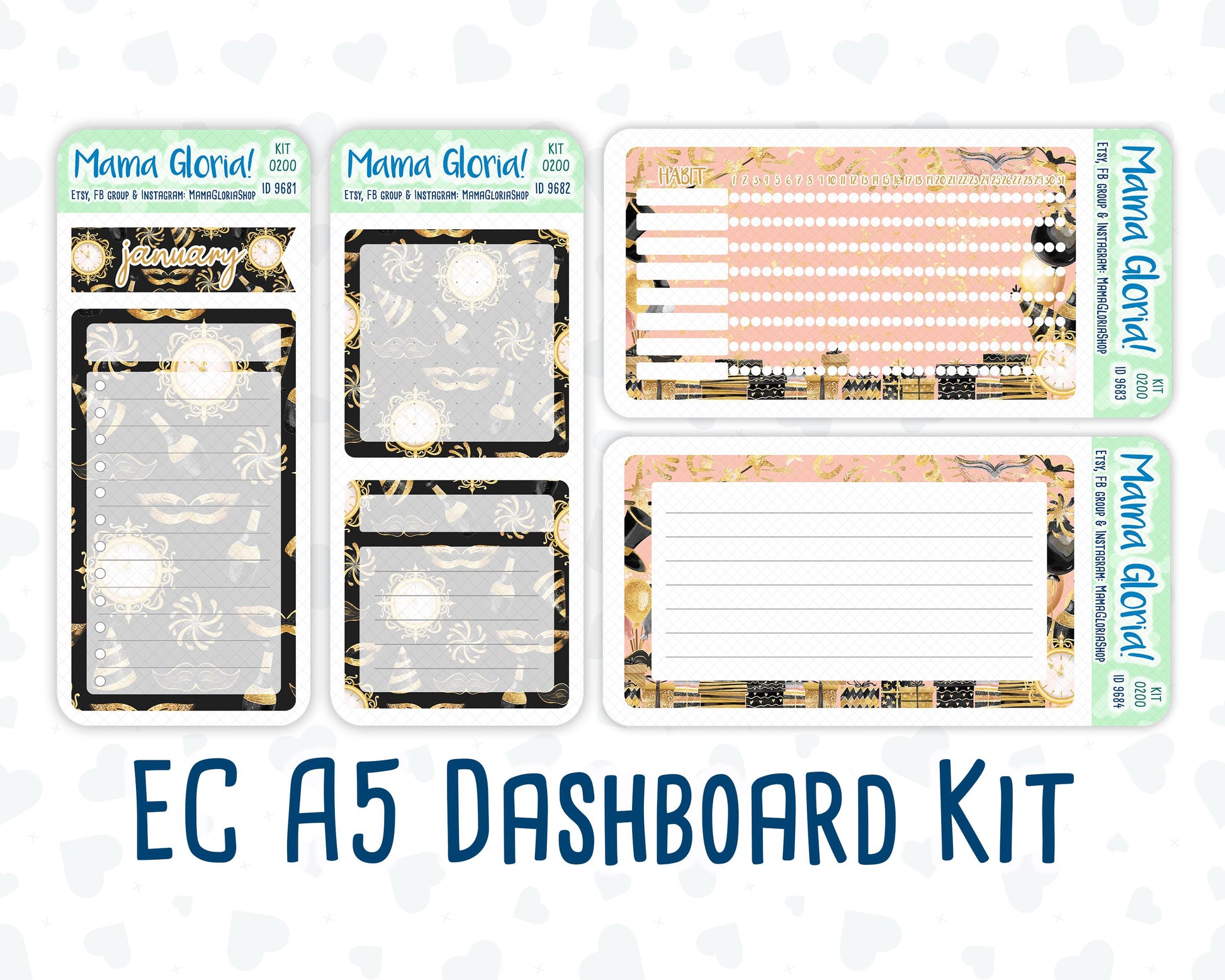 Kit 0200- A5 - Golden Hour - January - New Year - Notes Pages - Dashboard Kit - Productivity Page