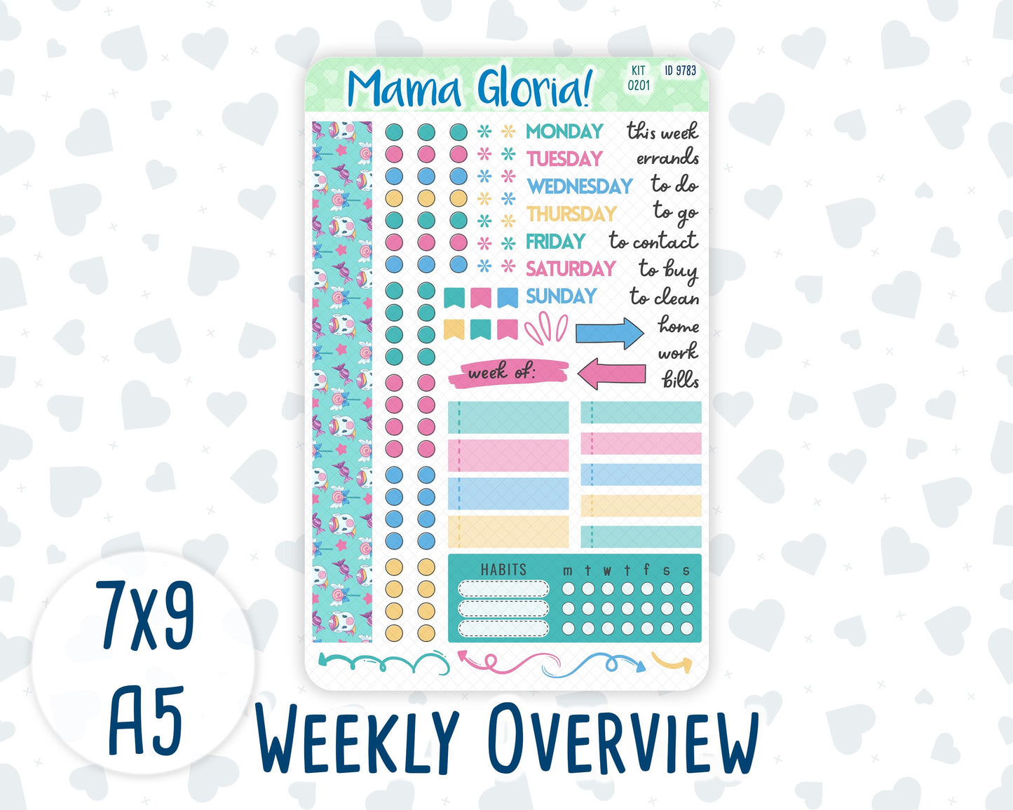 Kit 0201- Weekly Overview - Dream Big - January - For 7x9 & A5 Planners - Notebooks