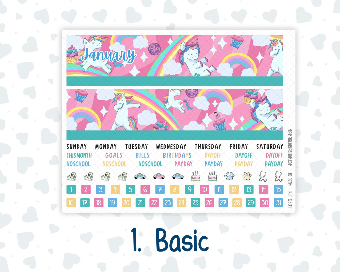 EC 8.5x11 Monthly - Kit 0201- Dream Big - January - For Erin Condren Planners