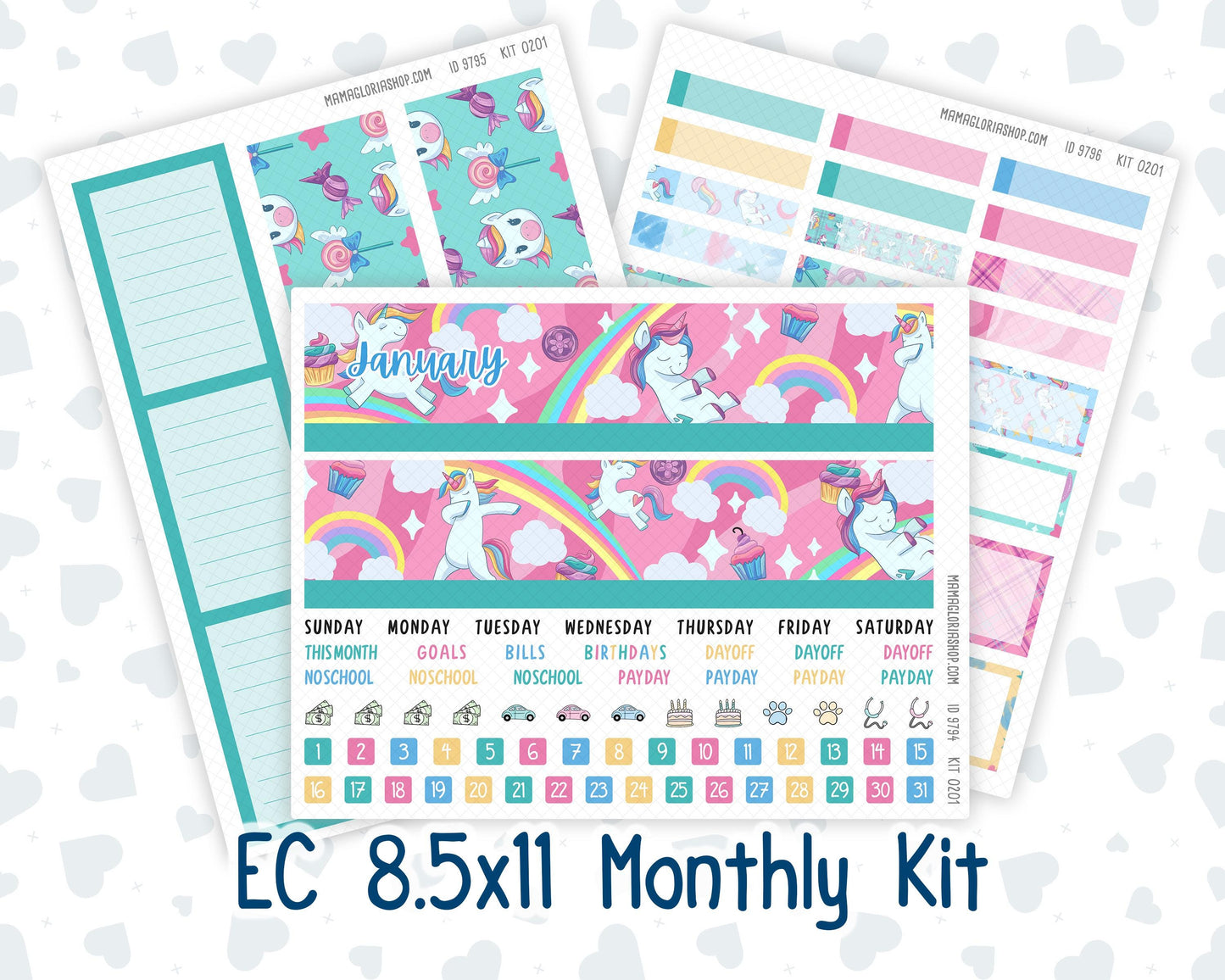 EC 8.5x11 Monthly - Kit 0201- Dream Big - January - For Erin Condren Planners