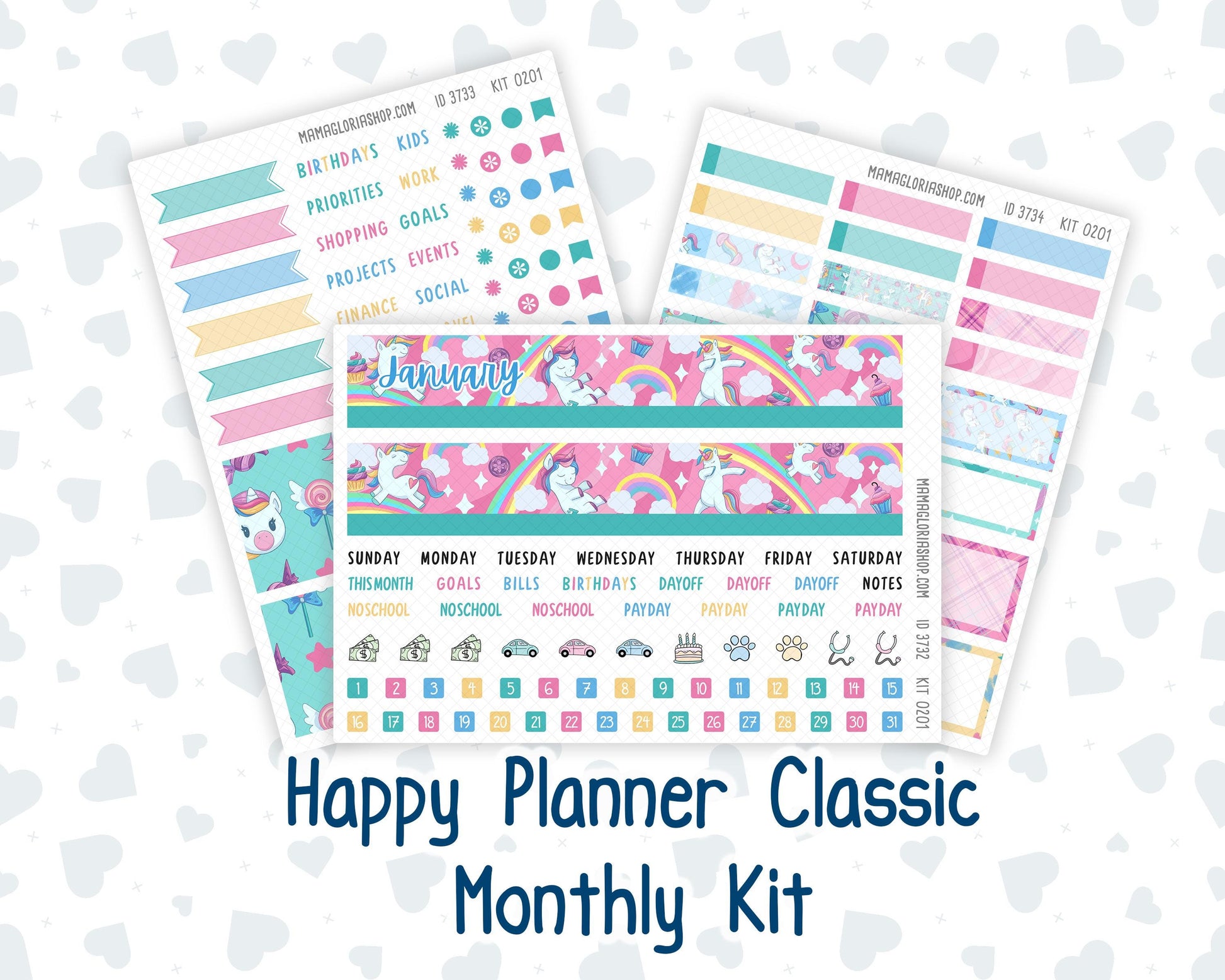 HP - Monthly - Kit 0201 - Dream Big - January - New Year - For Classic Happy Planner