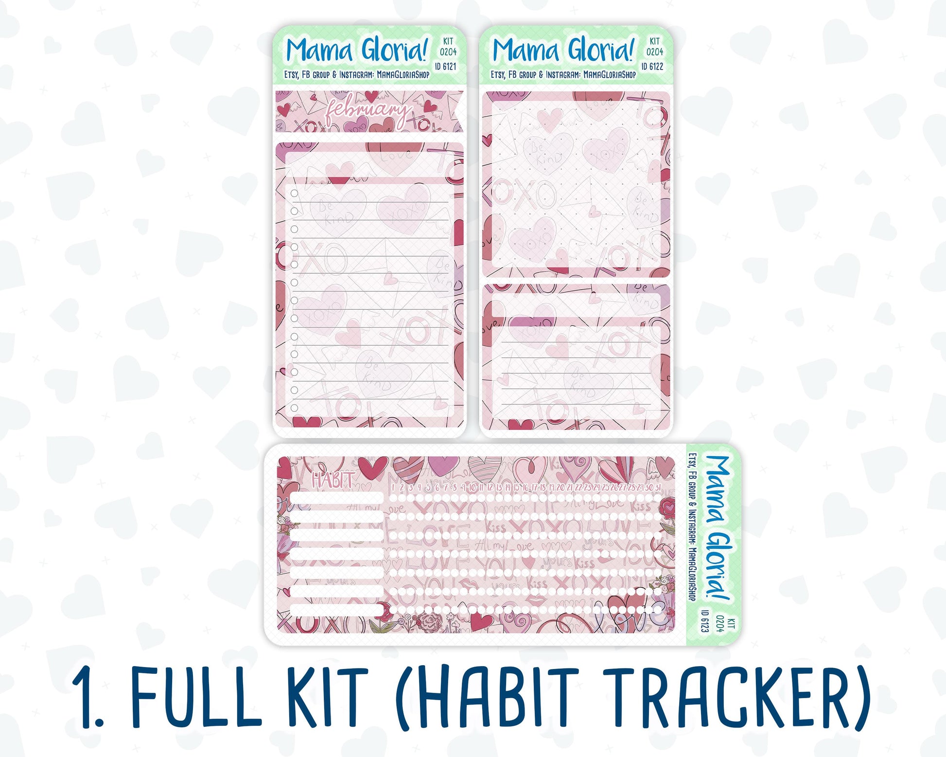 Kit 0204- 7x9 - Valentine's Garden - February- Notes Pages - Dashboard Kit - Productivity Page