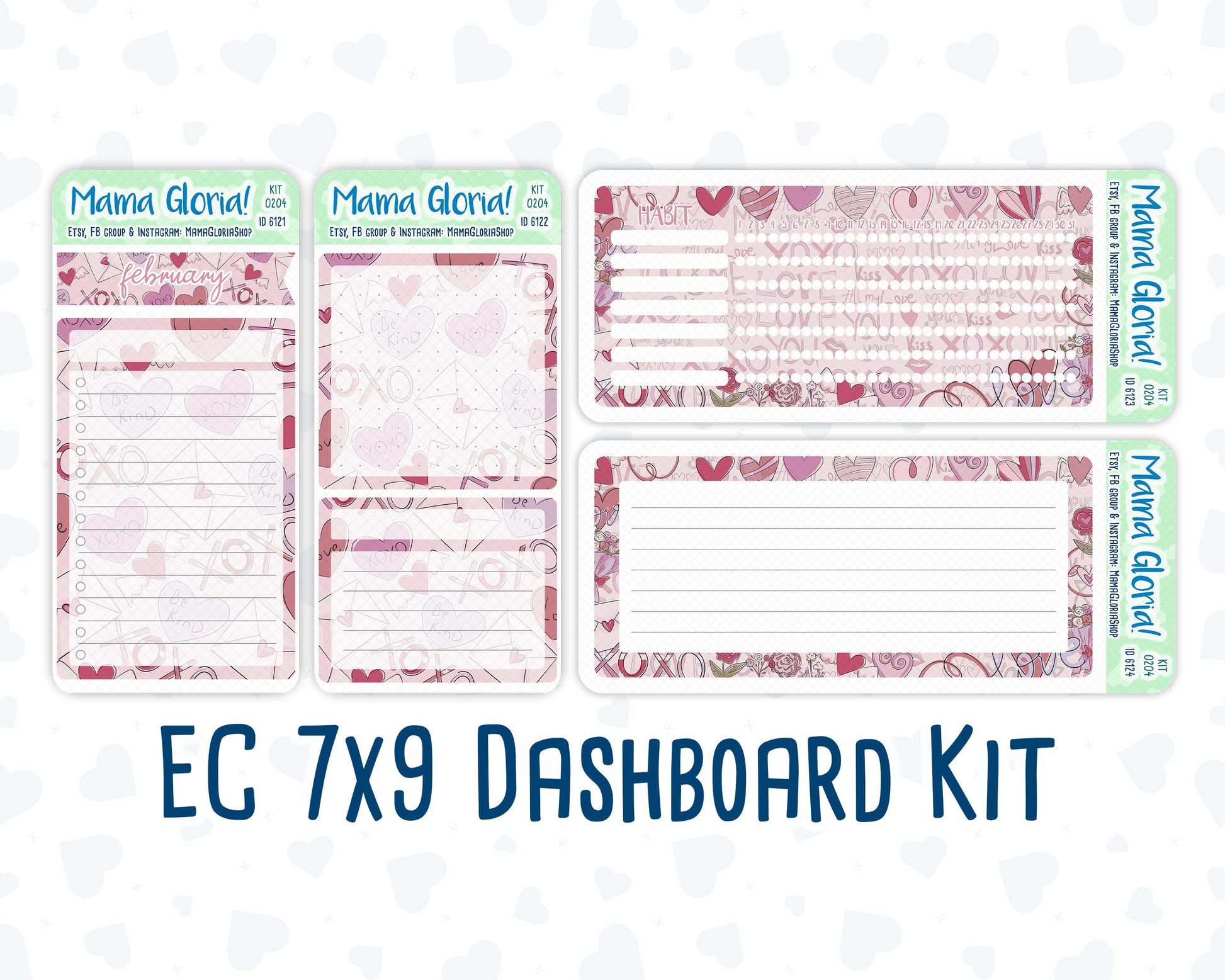 Kit 0204- 7x9 - Valentine's Garden - February- Notes Pages - Dashboard Kit - Productivity Page