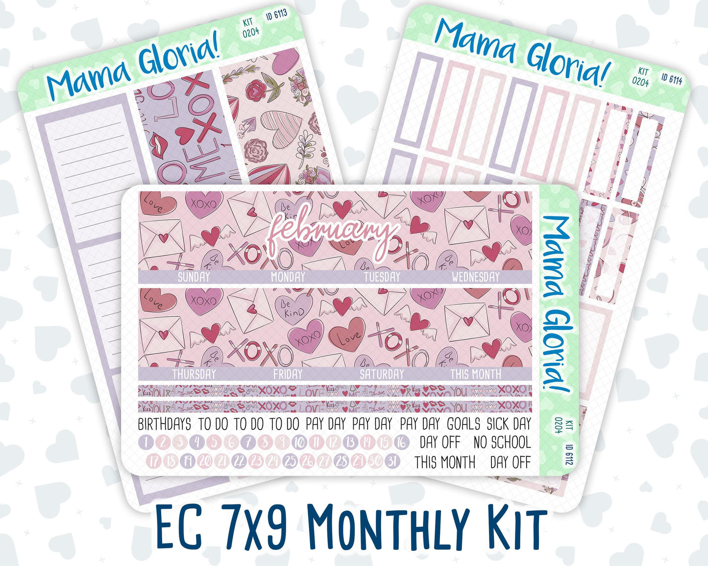 Kit 0204- 7x9 - Monthly - Valentine's Garden - February- For EC Planners