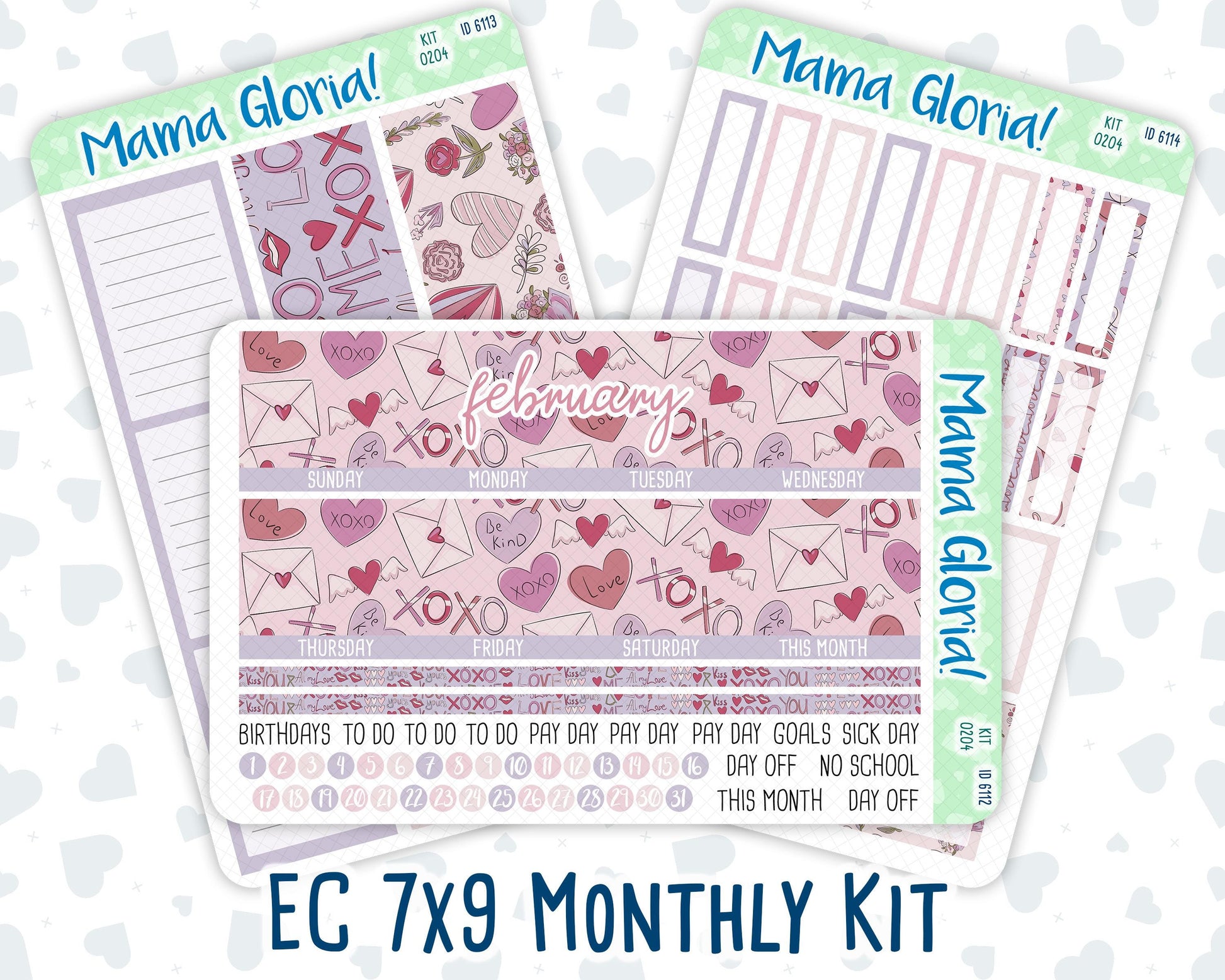 Kit 0204- 7x9 - Monthly - Valentine's Garden - February- For EC Planners