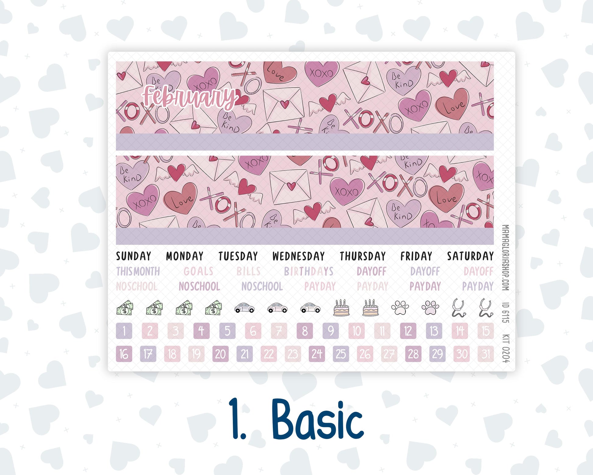 EC 8.5x11 Monthly - Kit 0204- Valentine's Garden - February- For Erin Condren Planners