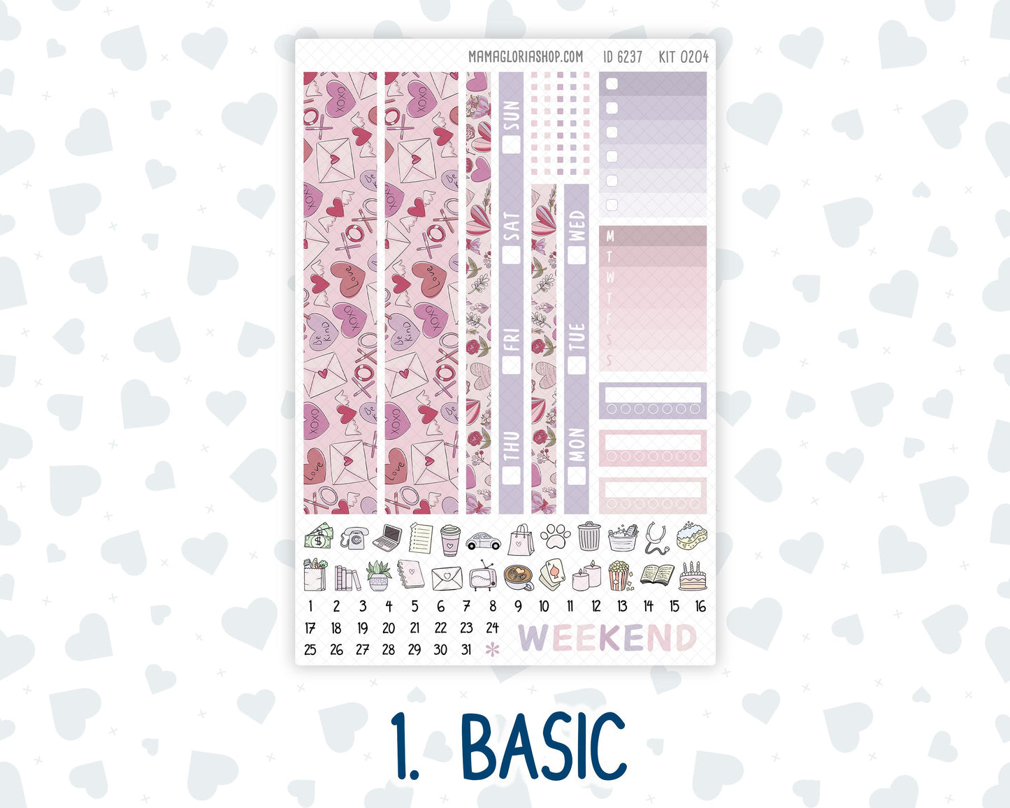 Kit 0204 Hobonichi Cousin – Weekly Kit – 1.3” Wide Columns - Valentine's Garden- February