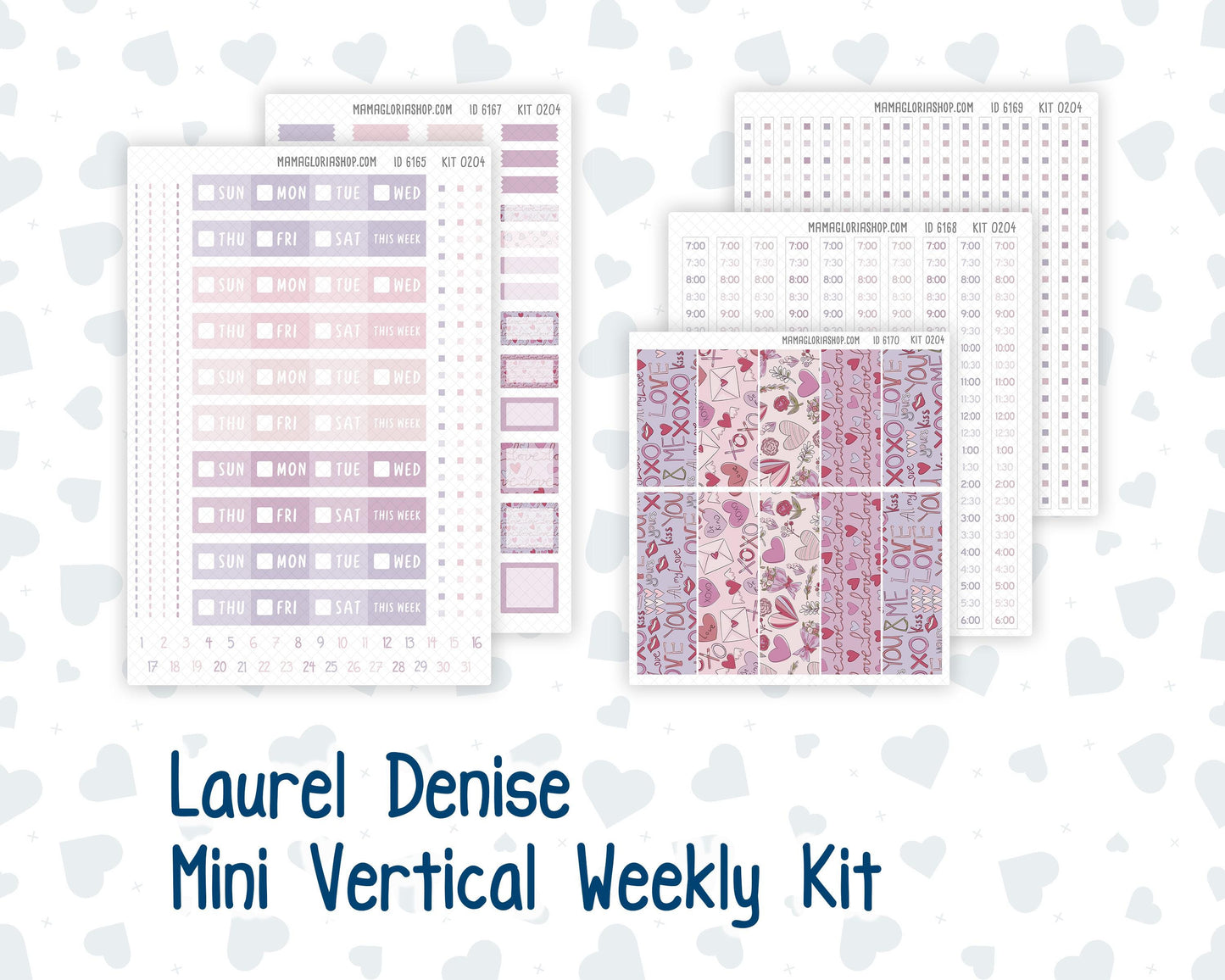 Kit 0204 Laurel Denise Mini Size – Weekly - Vertical Layout - Valentine's Garden - February