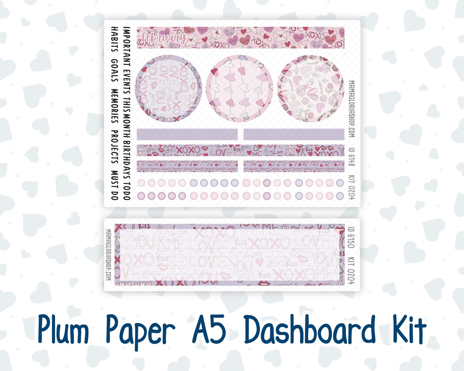 Kit 0204 Plum Paper A5– Dashboard - Valentine's Garden - February