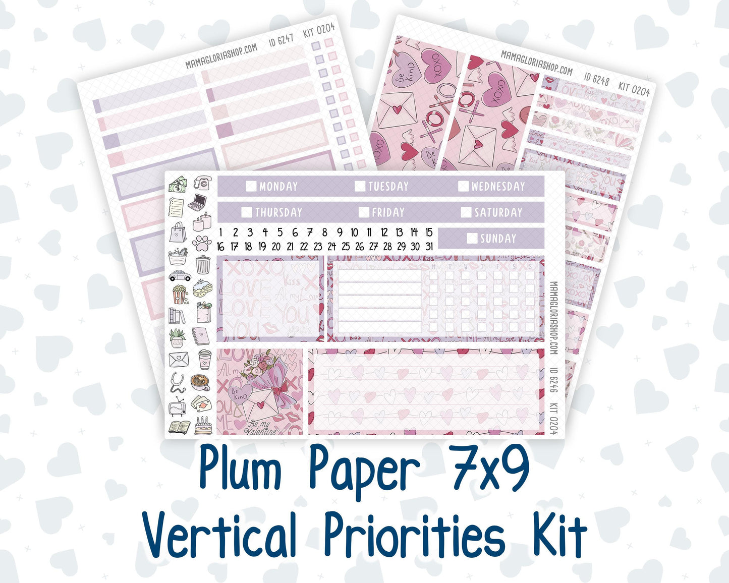 Kit 0204- 7x9 Plum Paper Vertical Priorities - Valentine's Garden - February