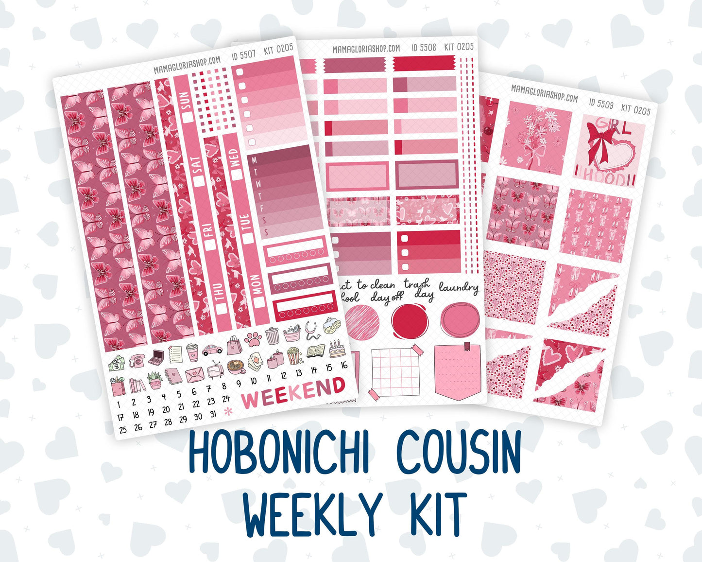 Kit 0205 Hobonichi Cousin – Weekly Kit – 1.3” Wide Columns - Dancer's Heart- February