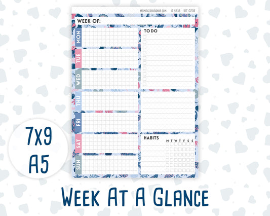 Kit 0206- Week At A Glance - Feathered Romance - February- For 7x9 & A5 Planners - Notebooks