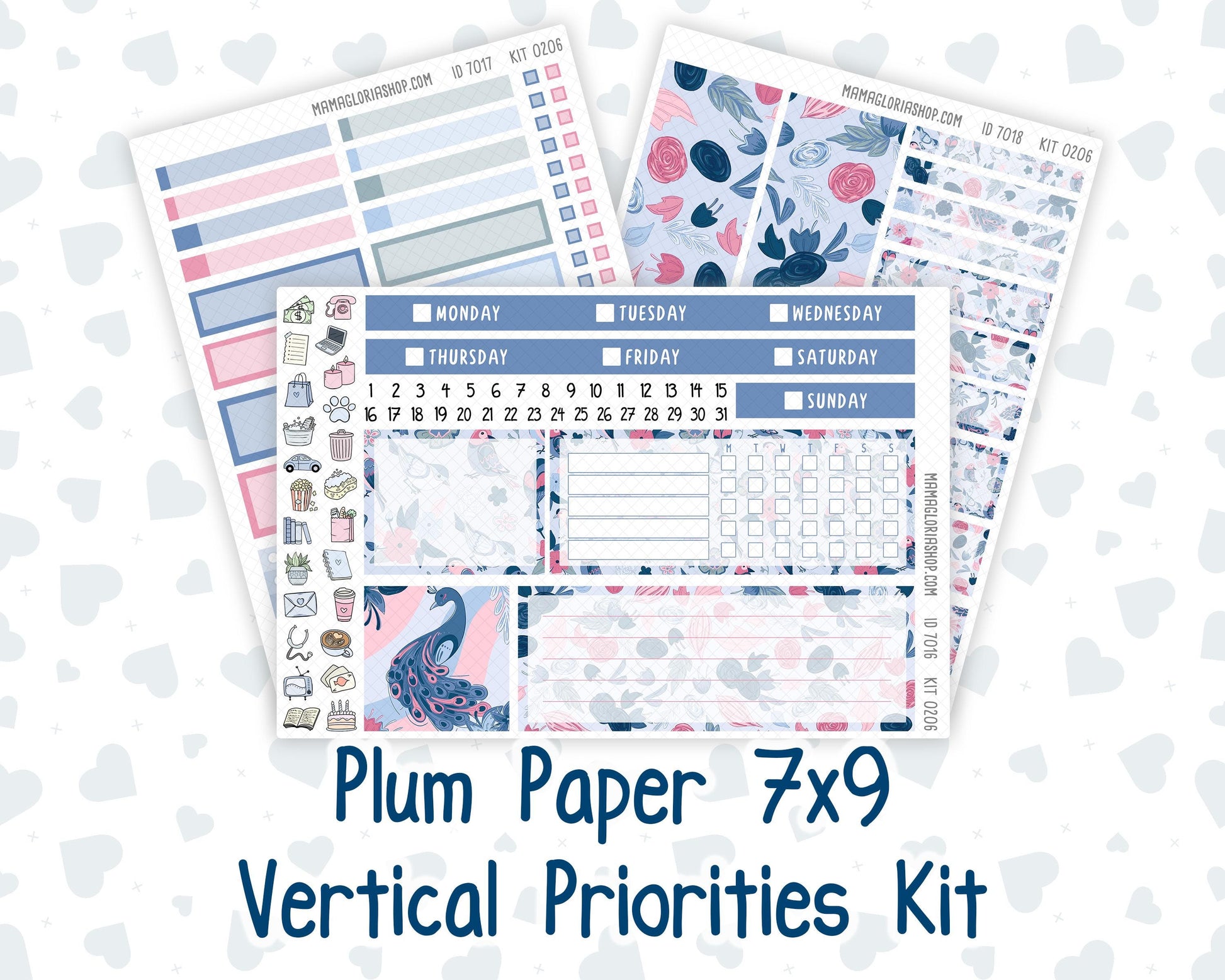 Kit 0206 - 7x9 Plum Paper Vertical Priorities - Feathered Romance- February