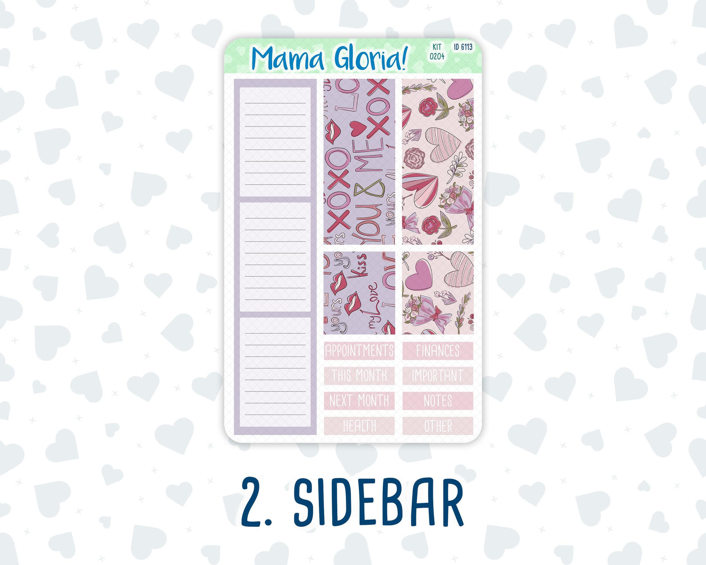 Kit 0204- 7x9 - Monthly - Valentine's Garden - February- For EC Planners