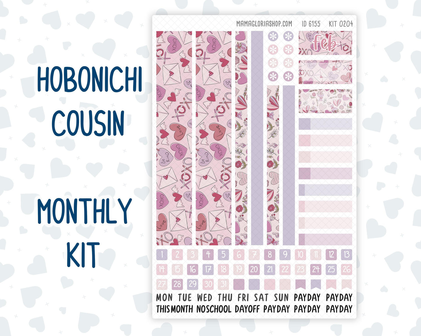 Kit 0204 Hobonichi Cousin – Monthly – 1.3” Wide Columns - Valentine's Garden - February