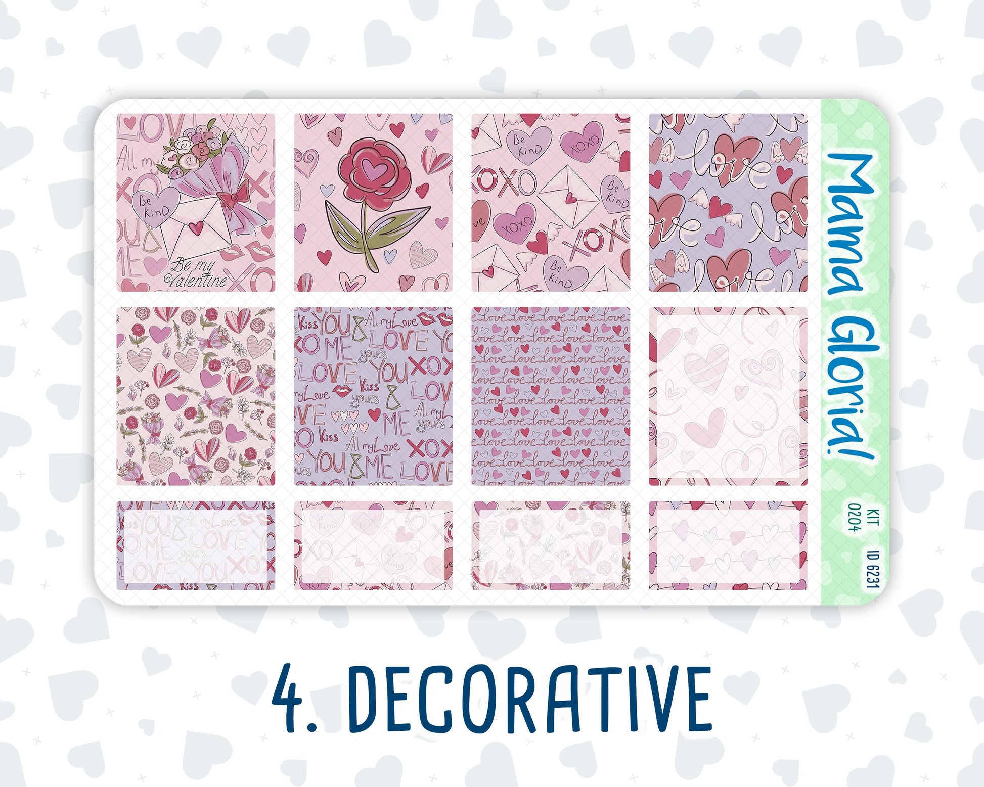 Kit 0204 -7x9 - Valentine's Garden - Weekly Kit For EC Horizontal Planners - February