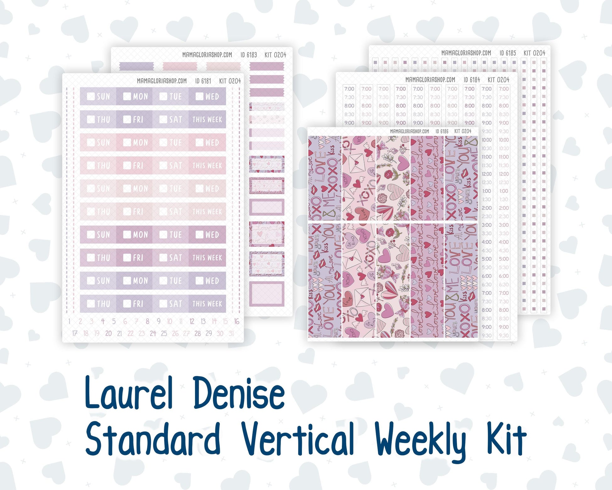 Kit 0204 Laurel Denise Standard Size – Weekly - Vertical Layout - Valentine's Garden - February