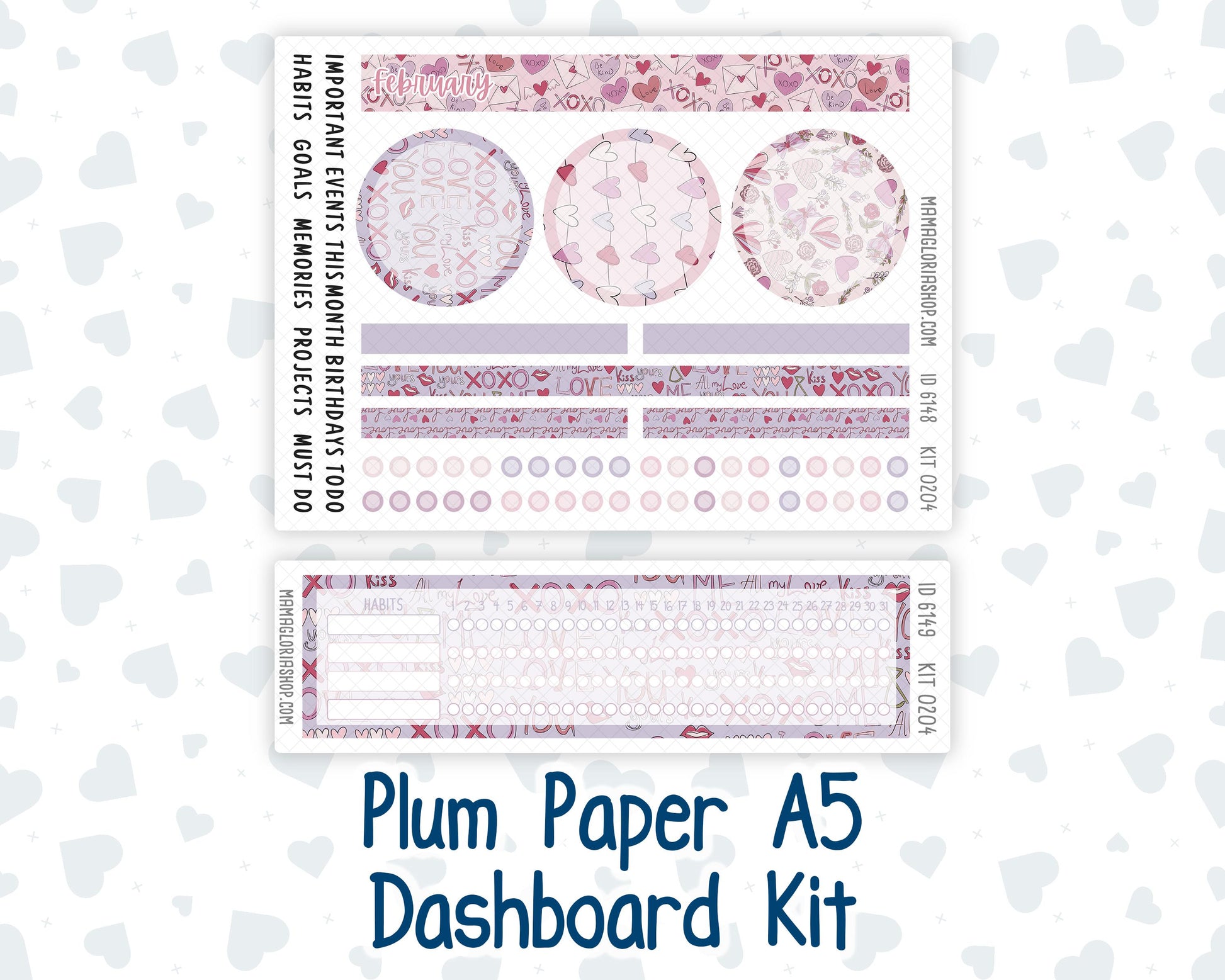 Kit 0204 Plum Paper A5– Dashboard - Valentine's Garden - February