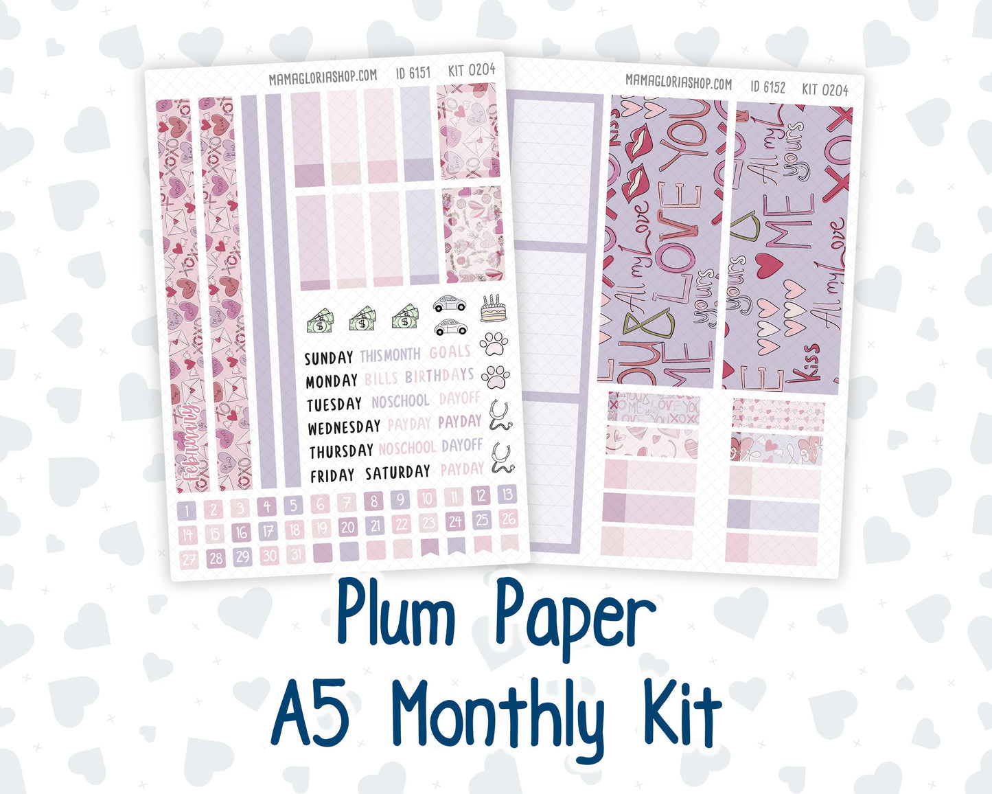 Kit 0204 Plum Paper A5– Monthly - Valentine's Garden - February