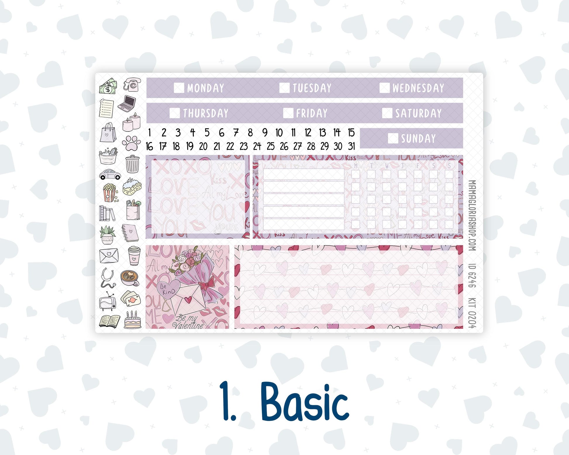 Kit 0204- 7x9 Plum Paper Vertical Priorities - Valentine's Garden - February