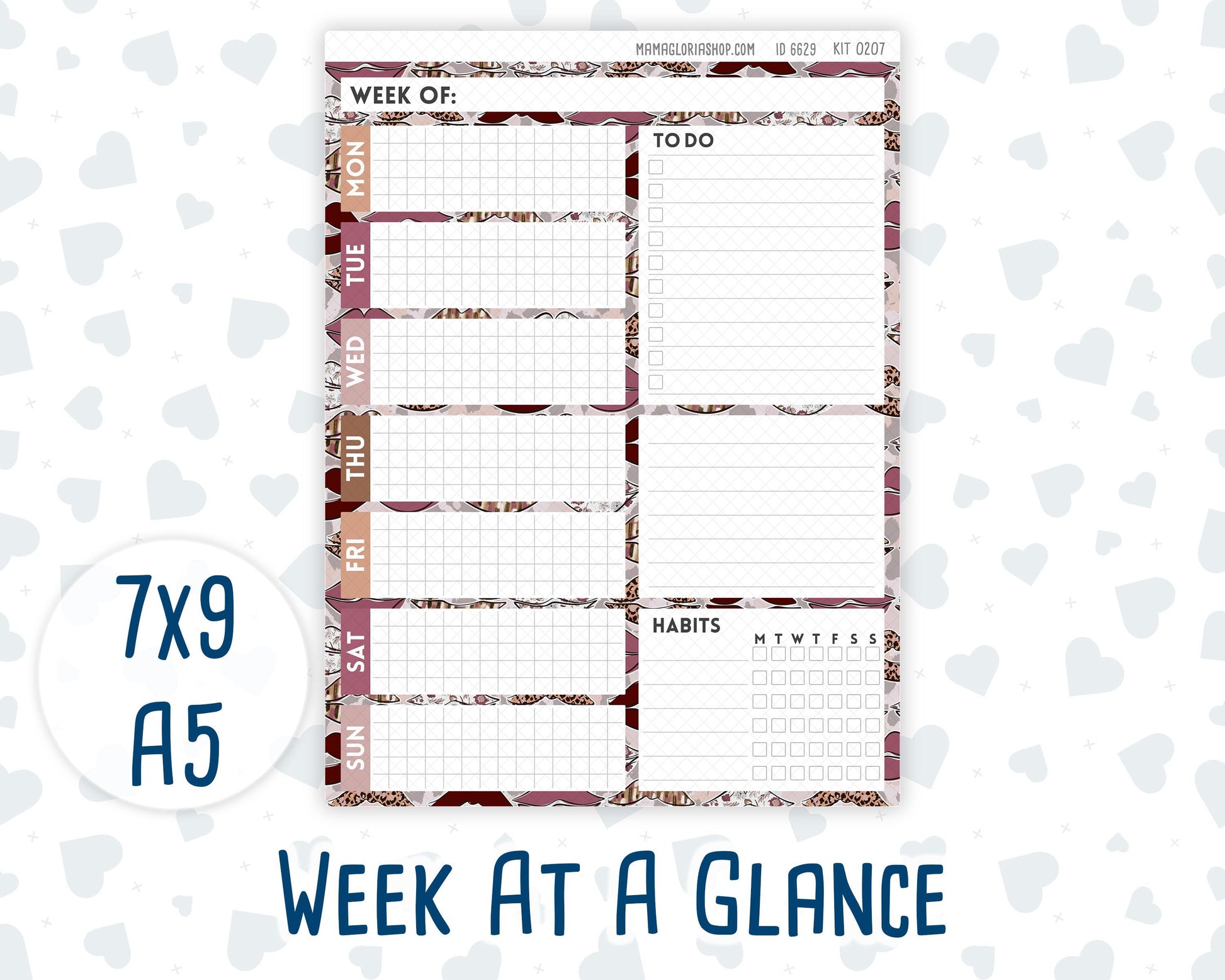 Kit 0207- Week At A Glance - Wild Love - February- For 7x9 & A5 Planners - Notebooks