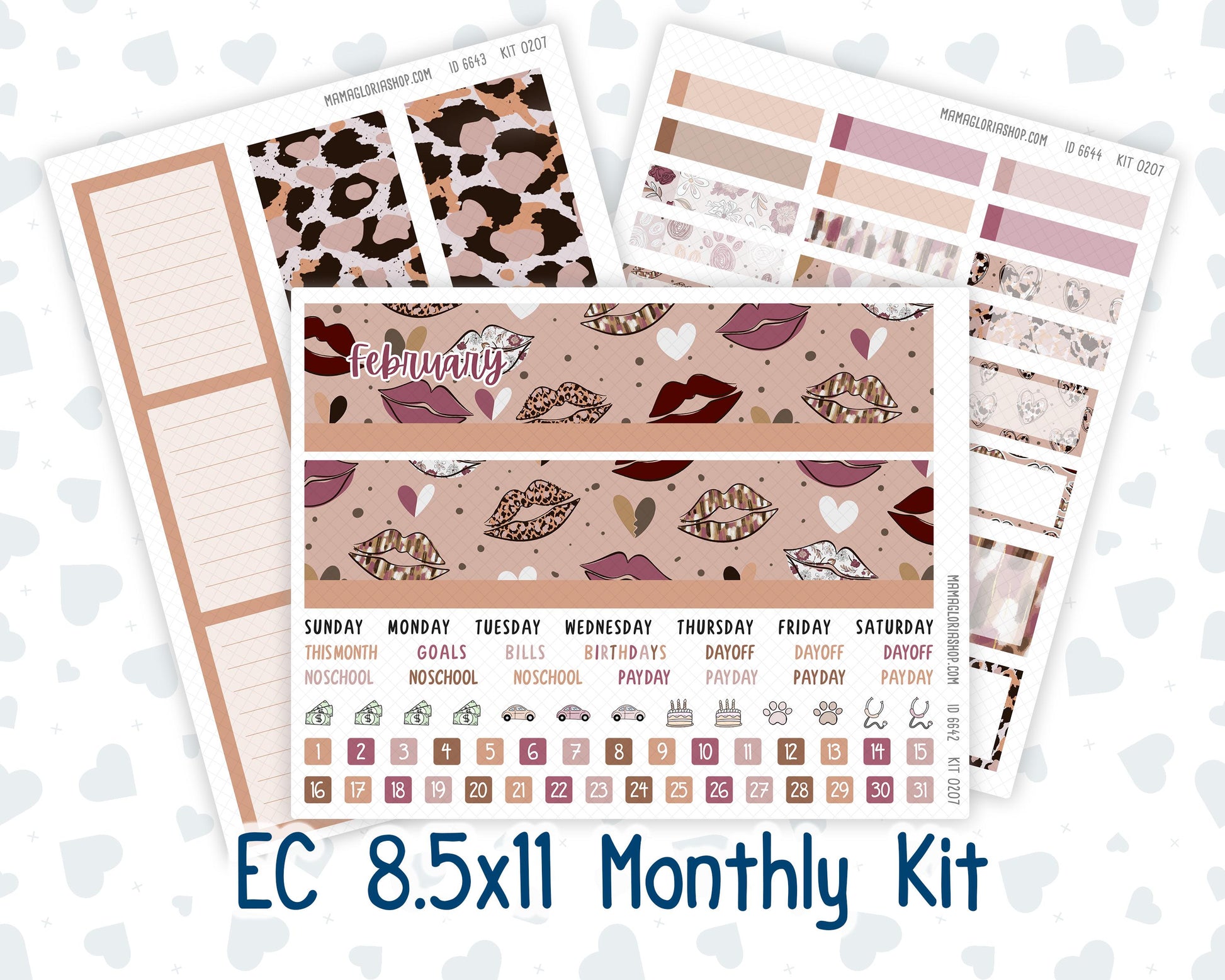 EC 8.5x11 Monthly - Kit 0207- Wild Love - February- For Erin Condren Planners