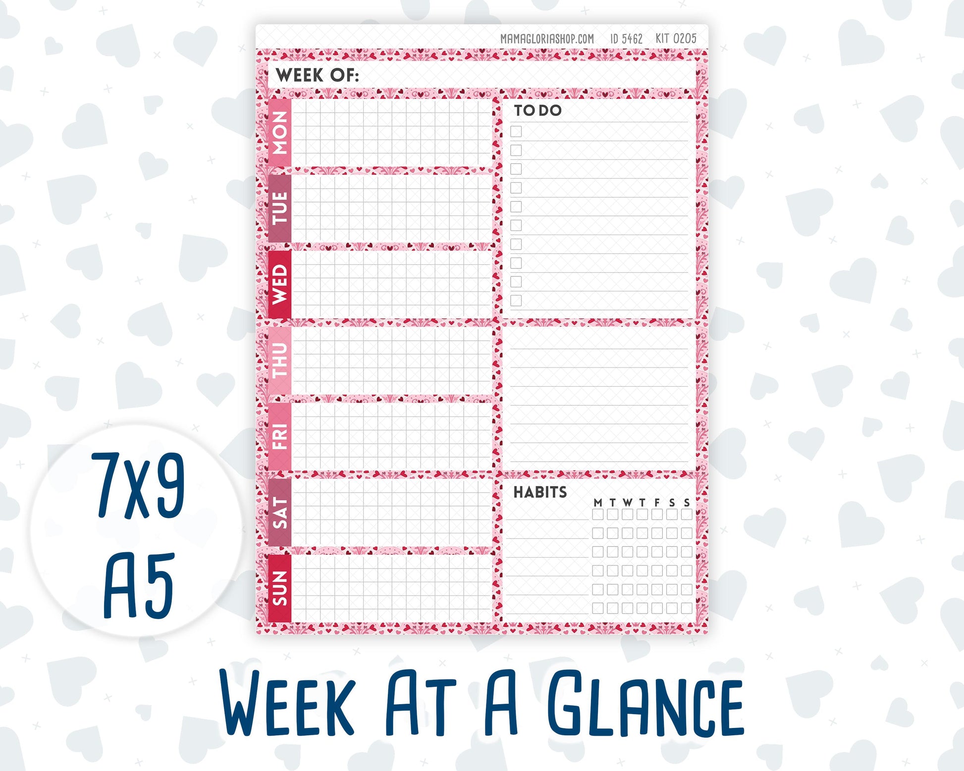 Kit 0205 - Week At A Glance - Dancer's Heart - February- For 7x9 & A5 Planners - Notebooks