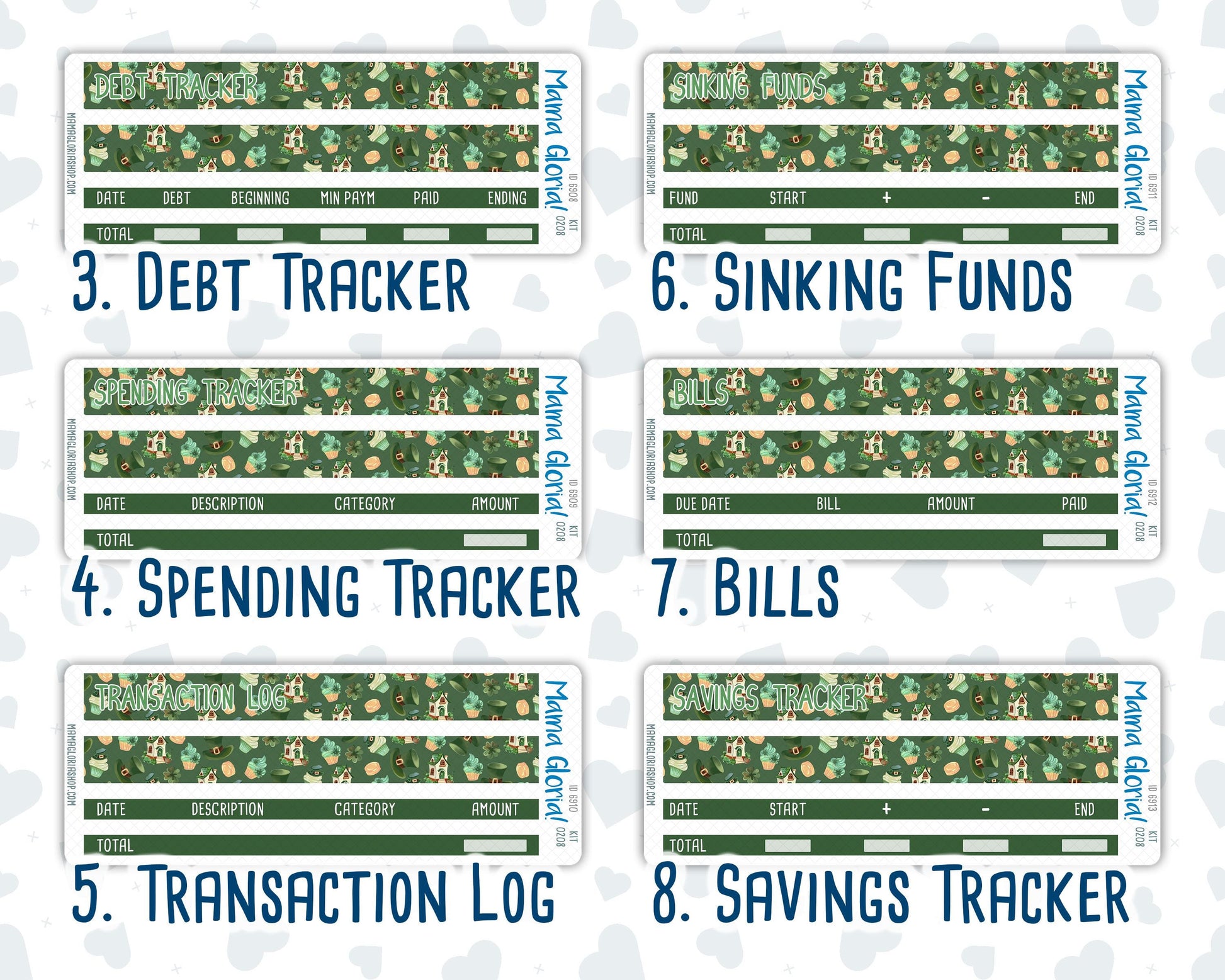 Kit 0208- Budget - Shamrock Lane - For 7x9 & A5 Planners - Notebooks - March