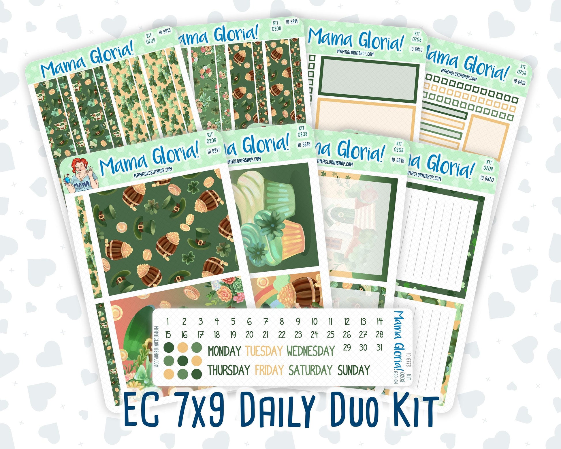 Kit 0208- 7x9 Daily Duo - Shamrock Lane - March - Planner