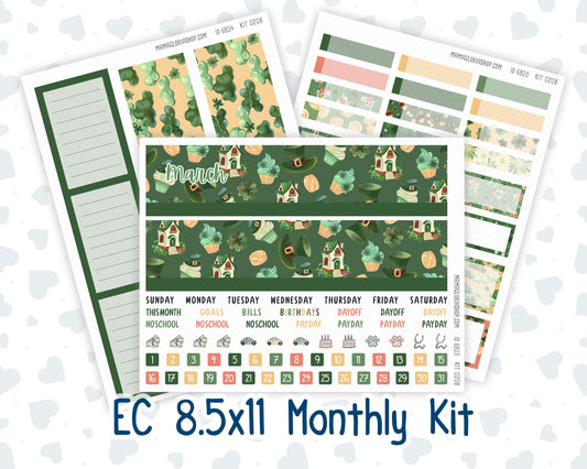 EC 8.5x11 Monthly - Kit 0208- Shamrock Lane - March- For Erin Condren Planners